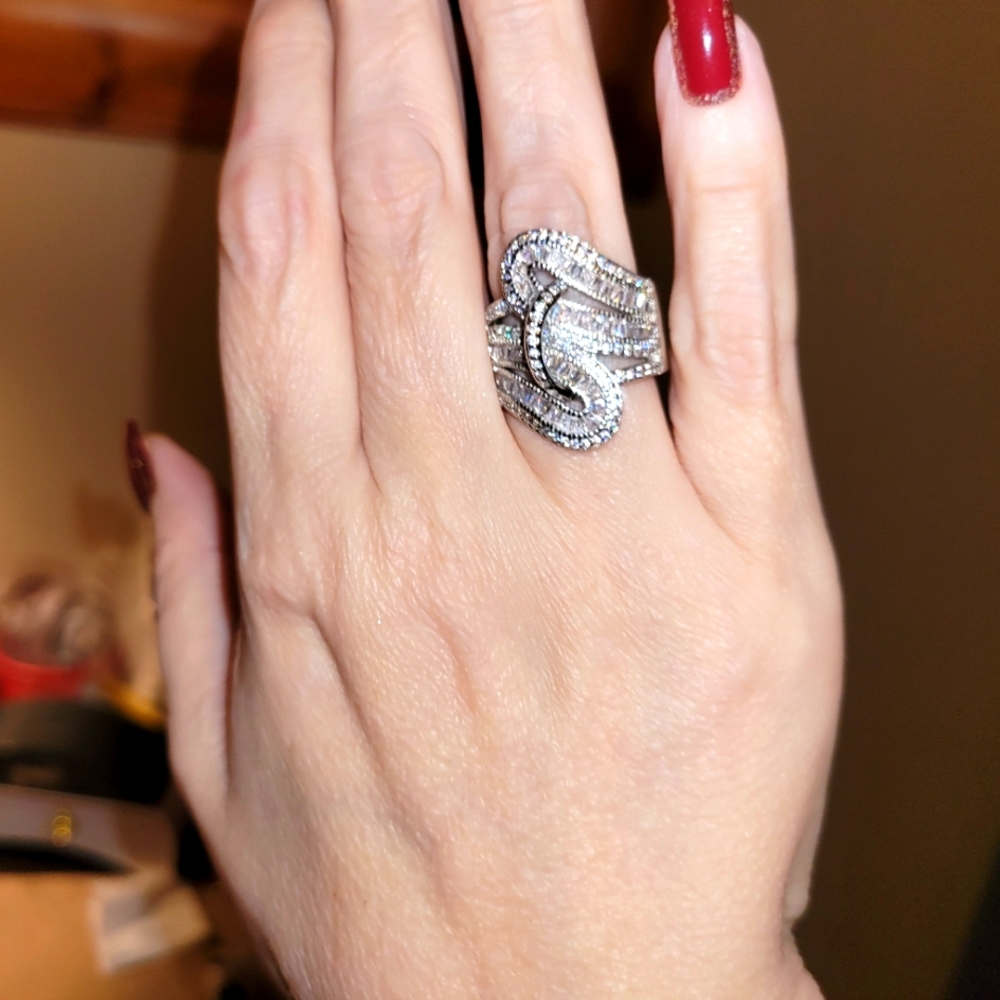 Silver Ring with white sapphires ring size 7